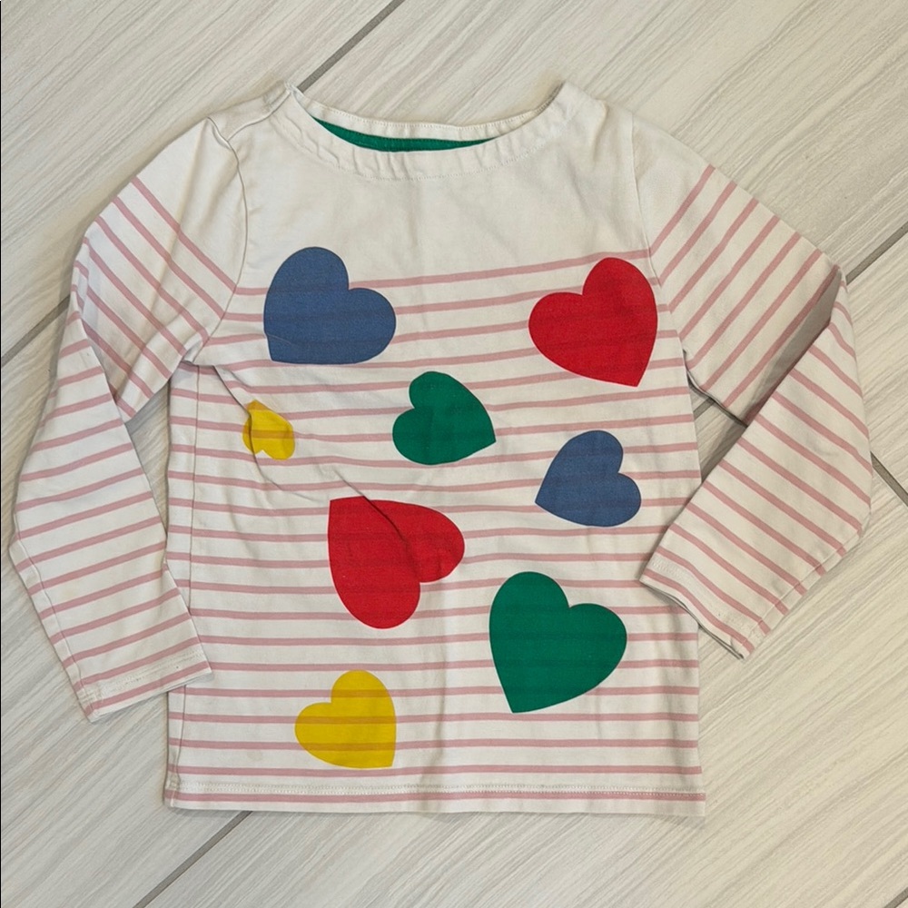 Boden Striped Long Sleeve Heart Tee